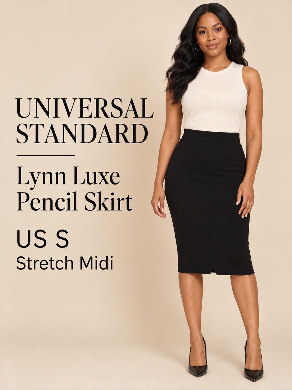 Universal Standard Lynn Luxe Black Pencil Skirt NWT US Small Size 2
